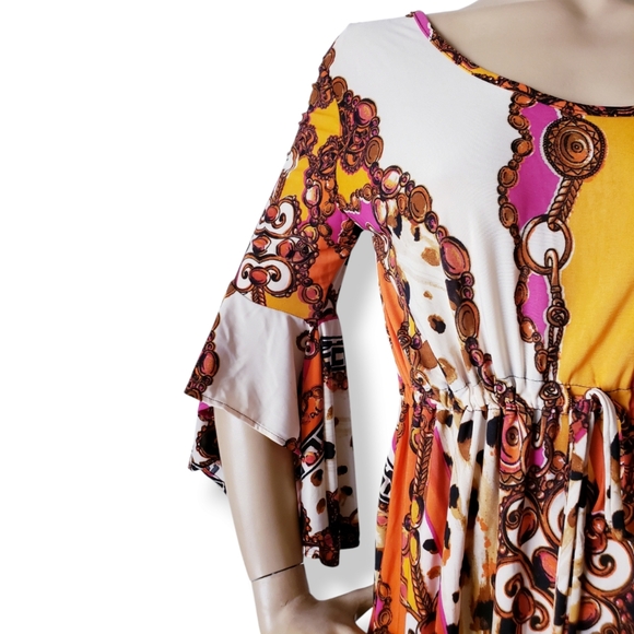 Baroque Print Multicolor Jersey Knit Dress By Pink Polkadot Size Small - Picture 2 of 8